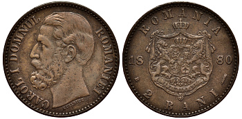 Румыния 2 бани 1880 В, Кароль I как принц (1866-1881) KM 11.2 медь 1530-1334