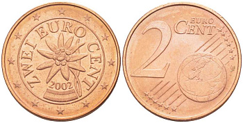 АВСТРИЯ 2 ЕВРОЦЕНТА 2002 KM 3083 сталь плакированная медью UNC 39-1027