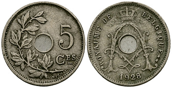 Бельгия 5 сантимов 1928 Belgique KM 66 медно-никель 4173-568