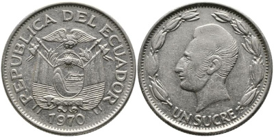 Эквадор 1 сукре 1970 KM 78b сталь плакированная никелем 3336-626