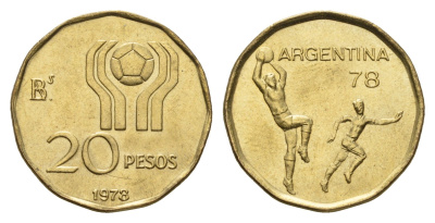 Аргентина 20 песо 1978 Чемпионат мира по футболу, Аргентина 1978 KM 75 алюминиевая бронза UNC 202-853