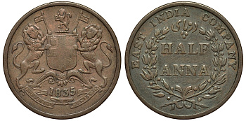 Британская Индия 1/2 анна 1835 Британская Ост-Индская компания KM 447.1 медь 4557-916