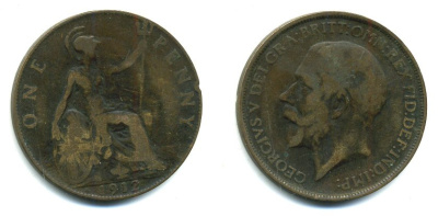 Великобритания 1 пенни 1912 Георг V (1910-1936) KM 810, Spink 4051 бронза 47-836