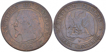 ФРАНЦИЯ 2 САНТИМА 1853 W KM 776.7 бронза 116-736