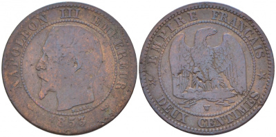 ФРАНЦИЯ 2 САНТИМА 1853 W KM 776.7 бронза 116-736