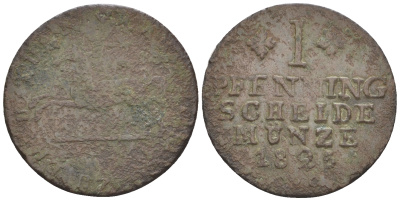 Брауншвейг-Вольфенбюттель 1 пфенниг 1825 CvC, Карл II (1823-1830) KM 1098 медь 60-1255