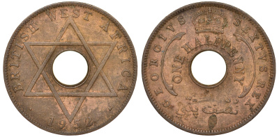 Британская Западная Африка 1/2 пенни 1952 H, Георг VI KM 27a бронза 25-1335