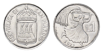 Сан-Марино 1 лир 1973 KM 22 алюминий UNC 4387-561