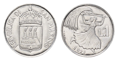 Сан-Марино 1 лир 1973 KM 22 алюминий UNC 4387-561