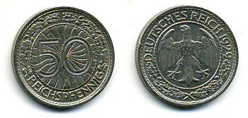 Германия 50 рейхспфеннигов 1929 А KM 49, J. 324 никель 58-543