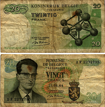 Бельгия 20 франков 1964 Бодуэн I, атомиум, d Haeze Pick 138 (1) бумага 7219-43-1-1