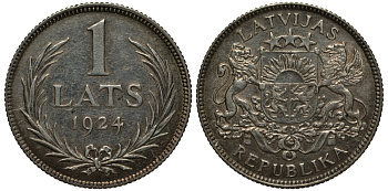 Латвия 1 лат 1924 Первая республика (1918-1939) KM 7 серебро 119-153