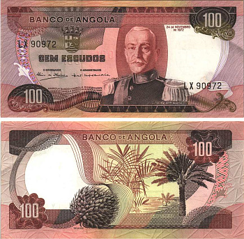 АНГОЛА 100 ЭСКУДО 1972 24 НОЯБРЯ 1972, МАРШАЛ КАРМОНА Pick 101 бумага aUNC 7116-46-2-1