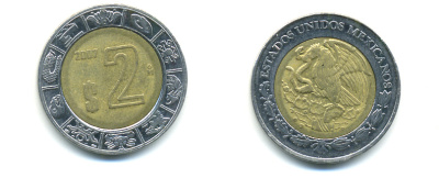 МЕКСИКА 2 ПЕСО 2007 KM 604 биметалл 3999-1213