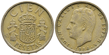 Испания 100 песет 1984 Хуан Карлос I (1975-2014) KM 826 алюминиевая бронза 85-336