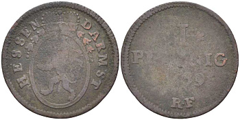 Гессен-Дармштадт 1 пфенниг 1799 RF, Людвиг X (1790-1806) KM 251 медь 210-1151