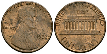 США 1 цент 1982 Линкольн KM 201 медь цинк 4136-219