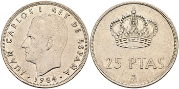 Испания 25 песет 1984 Хуан Карлос I (1975-2001) KM 824 медно-никель 4583-1125
