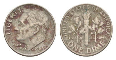 США 10 центов (дайм) 1966 Рузвельт KM 195a медь плакированная медно-никель 4630-1026