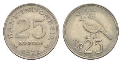 Индонезия 25 рупий 1971 венценосный голубь KM 34 медно-никель UNC 4632-134