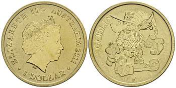 Австралия 1 доллар 2011 серия мифические существа, гоблин KM 1582 алюминиевая бронза UNC M42-06
