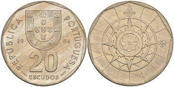 ПОРТУГАЛИЯ 20 ЭСКУДО 1986 INCM KM 634.1 медно-никель 4561-757