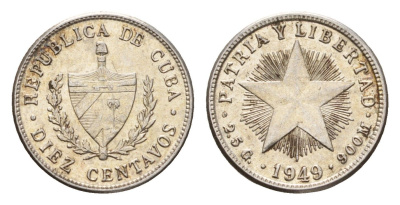 Куба 10 сентаво 1949 KM A12 серебро 4528-462