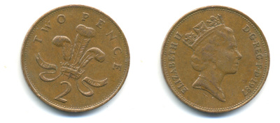 Великобритания 2 пенса 1987 Елизавета II (1952-2022) KM 936, Spink 4376 (C3) бронза 177-831