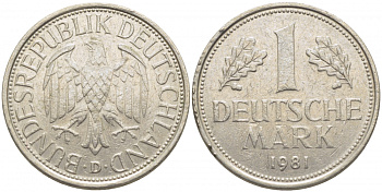 ФРГ 1 МАРКА 1981 D J.385, KM 110 медно-никель 3856-151