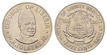 Либерия 50 центов 1976 KM 31 медно-никель aUNC 1515-545