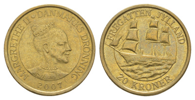 Дания 20 крон 2007 Корабли - Фрегат KM 920 алюминиевая бронза 4657-1252