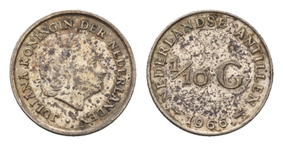 Нидерландские Антильские острова (Нидерландские Антилы) 1/10 гульдена 1966 Юлиана (1948-1980) KM 3 серебро 4669-1249