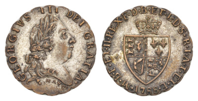 Великобритания игровой жетон - 1 гвинея 1788 отчеканен в Вустершире, аверс повторяет монету тип Dalton & Hamer 33 серебро 3711-824