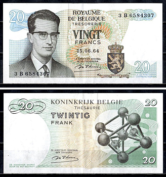 Бельгия 20 франков 1964 Pick 138 (1) бумага 6312-32-2-2