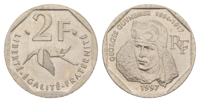 Франция 2 франка 1997 80 лет со дня смерти Жоржа Гинемера KM 1187 никель UNC 4660-241