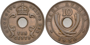 Британская Восточная Африка 10 центов 1950 Георг VI (1937-1952) KM 34 бронза 4578-221