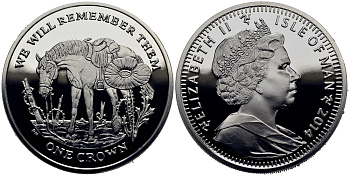 Остров Мэн 1 крона 2014 в память героев первой мировой войны, одинокая лошадь KM NEW серебро  PROOF 1071-3-33