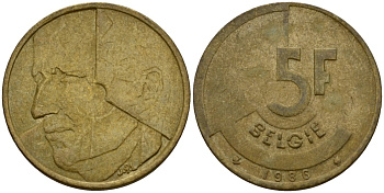 Бельгия 5 франков 1986 Belgie, Бодуэн I (1951-1993) KM 164 алюминиевая бронза 4601-254