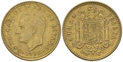Испания 1 песета 1975 (79), Хуан Карлос I (1975-2014) KM 806 алюминиевая бронза 4618-521