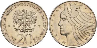 Польша 20 злотых 1975 MW, Международный год женщины KM 75, Parchimowicz 248 медно-никель 4157-923