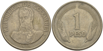 Колумбия 1 песо 1975 Симон Боливар KM 258.1 медно-никель 31-545