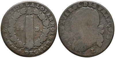 ФРАНЦИЯ 12 ДЕНЬЕ 1792 ВВ, ЛЮДОВИК XVI KM 600.4 (С88.4) бронза 32-915