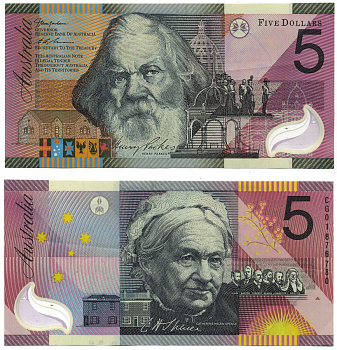 АВСТРАЛИЯ 5 ДОЛЛАРОВ 2001 СЕРИЯ CG, ГЕНРИ ПАРКС (1815-1896), КАТЕРИНГА СПЕНСЕР (1825-1910) Pick 56 пластик 8611-34-2