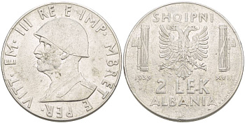Албания 2 лека 1939 R, год XVIII, Итальянская оккупация, вторая мировая KM 32 нержавеющая сталь 4179-246