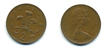 Великобритания 2 пенса 1971 Елизавета II (1952-2022) КМ 916, Spink 4235 (C1) бронза 4110-641