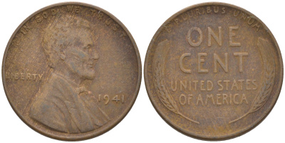 США 1 ЦЕНТ 1941 ЛИНКОЛЬН KM 132 бронза 187-1131