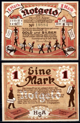 Зюдербраруп (Пруссия, Шлезвиг-Гольштейн) 1 марка 1920 Mehl Grabowski 1293.1 бумага UNC (пресс) 7556-63-3-2