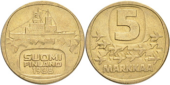 ФИНЛЯНДИЯ 5 МАРОК 1988 M ЛЕДОКОЛ KM 57 алюминиевая бронза 4556-212