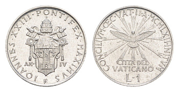 Ватикан 1 лира 1962 Второй Ватиканский собор KM 67 алюминий UNC 4644-226