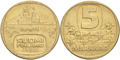 ФИНЛЯНДИЯ 5 МАРОК 1988 M ЛЕДОКОЛ KM 57 алюминиевая бронза 4556-212